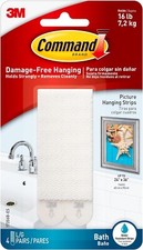 Command Bath Picture Hanging Strips, Large, White, 4-Water Resistant Strips 1 PK