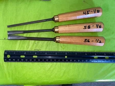 Wood Carving Gouges  x 3 - #45 1/8" or "V" - #58 1/4" or #6 - #56 1/2" or #8