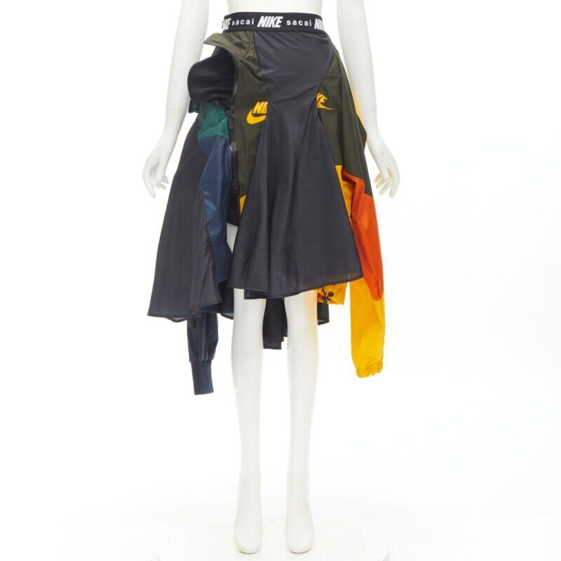 SACAI NIKE deconstructed windbreaker patchwork draped skirt SACAI NIKE deconstructed windbreaker patchwork draped skirt