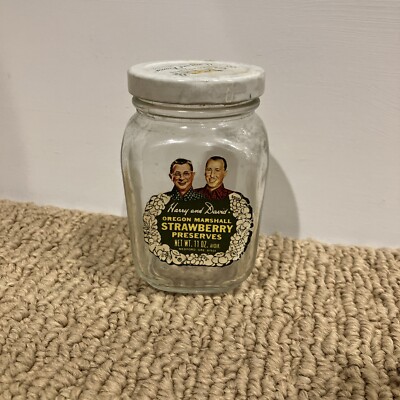Vintage Harry and David Oregon Marshall Glass Jar Strawberry Preserves Beauty!