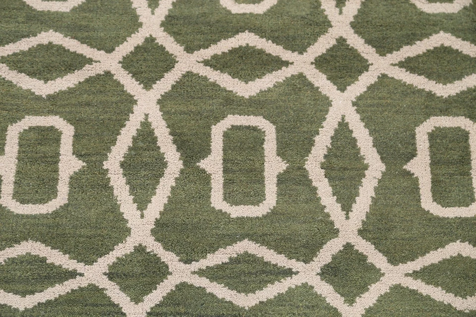 Circled Design Green Modern 5x8 Moroccan Indian Oriental Area Rug Wool Carpet - Image 4 of 4