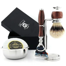 Men Wet Shaving Kit Synthetic Silver Tip Brush Cartridge Razor Soap Bowl Stand