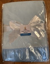 NEW BLUE WAFFLE WEAVE THERMAL BABY BLANKET WITH SATIN TRIM - EXTRA BIG 36x50