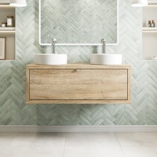 1100mm Double Countertop Bathroom Vanity Unit Fluted Basin Sink Wall Hung Oak