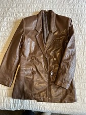 Vintage ALGAN Brown Leather Jacket Women s Shoulder Pads Classic Look