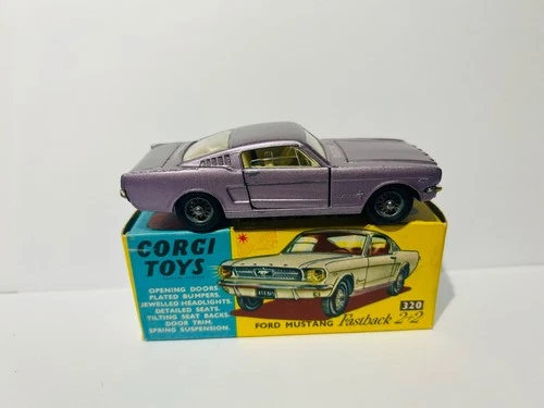 Corgi Toys 320 Ford Mustang Fastback, RARE LILAC, Boxed Original, Vintage, Rare