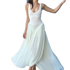 Women Summer New Chic Relaxed Pure Solid Color French Resort Style Maxi Dress