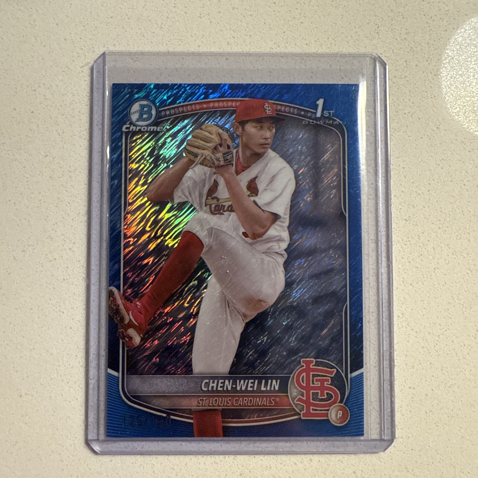 2025 Bowman  Chrome Prospects Chen-Wei Lin #BCP-141 Blue Shimmer Refractor /150