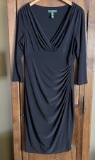 Lauren Ralph Lauren Women’s Size 14 Black Faux Wrap Dress Ruched Left Side