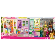 Barbie Beach House Bundle with 2 Dolls and Accessories, 30+ Pieces, JDM66