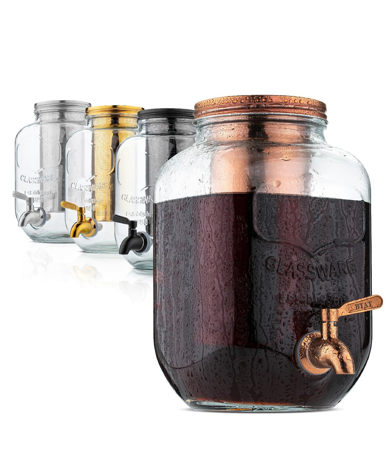 Brew To A Tea Cold Brew Coffee Maker, 1 Gallon, Rose Gold, Mason Jar, 16 Serv...