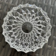 Ashtray Crystal Cut Glass Clear Large  7” Cigar Cigarette Heavy Thick  Vintage