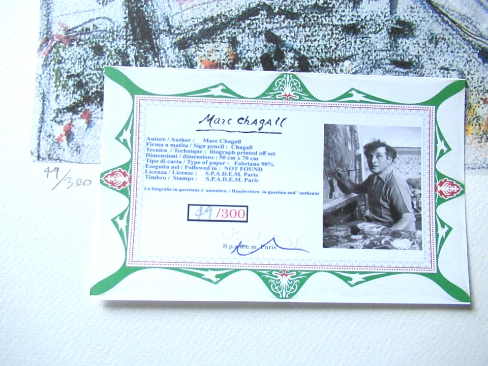 MARC CHAGALL: Schöne Lithographie limitiert auf 300 Exemplare, signiert, 50x70cm - Bild 4 von 4