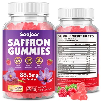 Saffron Gummies for Adult Kids  with Saffron 88.5mg, Vitamins D3 & B6, Magnes...