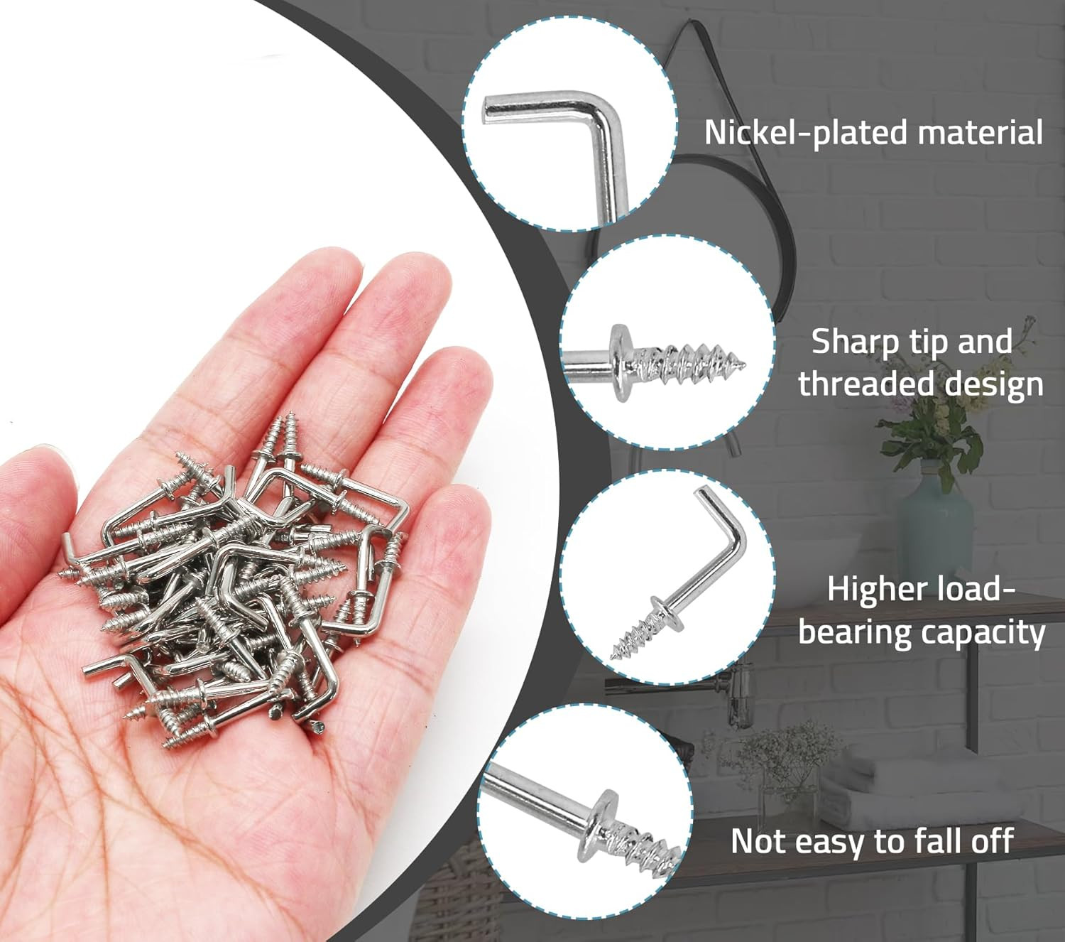 Biaungdo 100 Pack 3/4 L Shaped Hooks - Silver Mini Screw Hooks for Hanging
