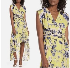 Eliza J Floral Print Chiffon High-Low Maxi Dress