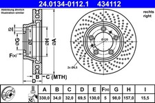 1x ATE Bremsscheibe 24.0134-0112.1 für PORSCHE 911 991 718 BOXSTER 982 CAYMAN