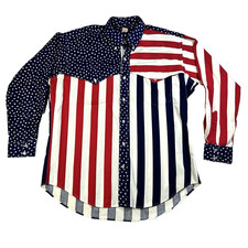 VTG Mens Ruddock Bros Western American Flag Button Up Shirt MADE IN USA Size XL