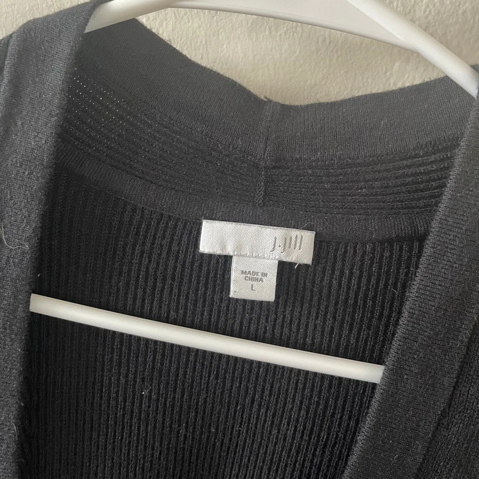 Cárdigan suéter J. Jill cuello en V para mujer L negro mezcla de algodón tejido acanalado clásico Foto 4 de 4