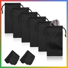 6 Pcs Microfiber Glasses Pouch Bag Soft Drawstring Case Black Travel Storage