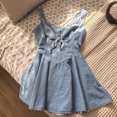 SheIn Women's S/M Blue Denim A-Line Mini Dress, Sleeveless Tie Front Casual | eBay SheIn Women's S/M Blue Denim A-Line Mini Dress, Sleeveless Tie Front Casual | eBay