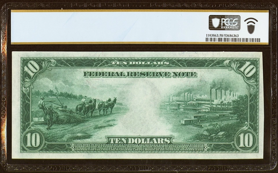 1914 $10 Federal Reserve Note Fr. 946 Dallas, TX PCGS 58 AU - Image 2 of 3