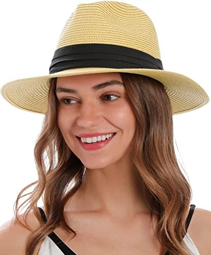 Simplicity Mens Women's Wide Brim Straw Panama Sun Hat - NATURE