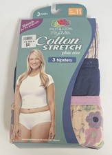 Fruit of the Loom Fit for Me Cotton Stretch Hipsters Womens Size 11 New 3 Pair