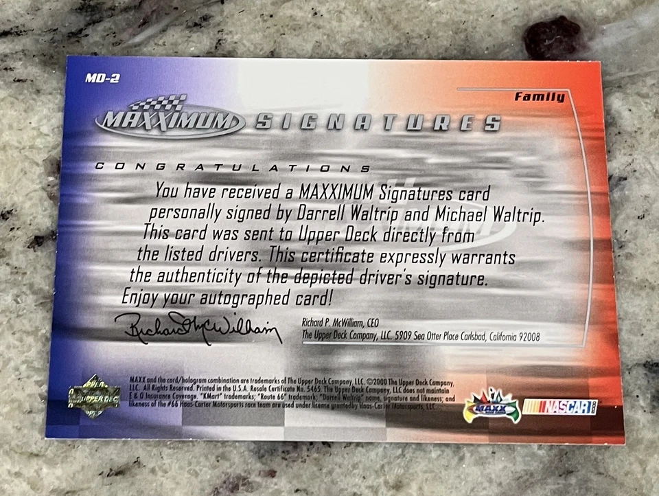 2000 Upper Deck Maxximum Family Signatures Darrell Waltrip Michael Waltrip Auto - Image 2 of 2