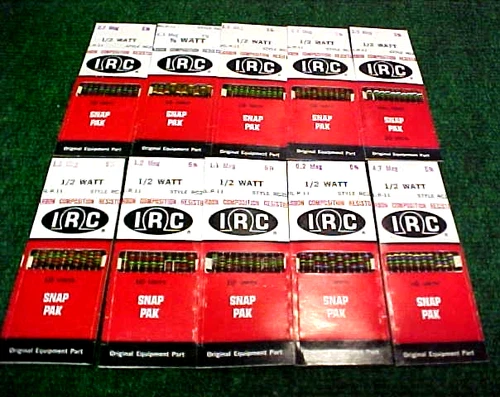 Lot (10) Vtg NOS IRC Resistor Snap Paks 1/2 Watt, MIL-R-11,`Style RC-32, 5%, Meg - product listing photo