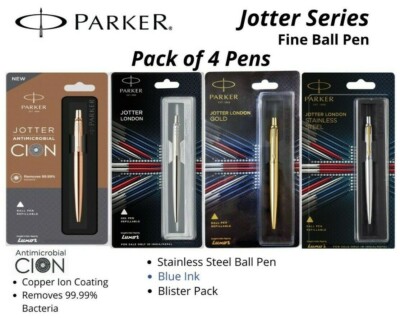NEW PARKER JOTTER STAINLESS STEEL SERIES GT&CT BALL POINT PEN - Pack of 4 Pens