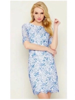 Antonio Melani Blue Embroidered Sheath Dress Women's Cs 2 Floral New White  Lace | eBay