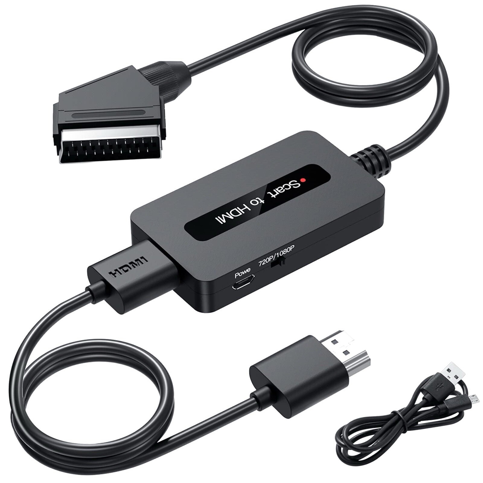 Convertidor Scart a HDMI, adaptador de audio de video Scart a HDMI con cables DVD, HDTV