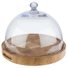 Servierbrett Buffetbrett aus ge&ouml;ltem Eichenholz mit Polycarbonat-Haube &Oslash; 33 cm