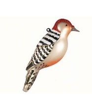 Red Bellied Woodpecker Bird Blown Glass Handcrafted Christmas Ornament Cobane