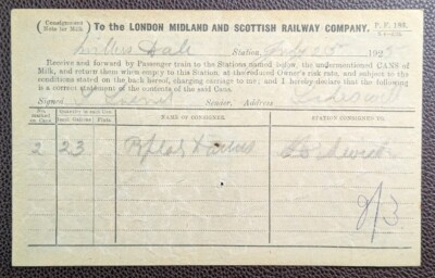 1925 London Midland & Scottish Railway Millers Dale Station Consignment ...