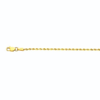 10k Yellow Gold 2mm Solid D/cut Rope Chain Bracelet Size 7''-9''