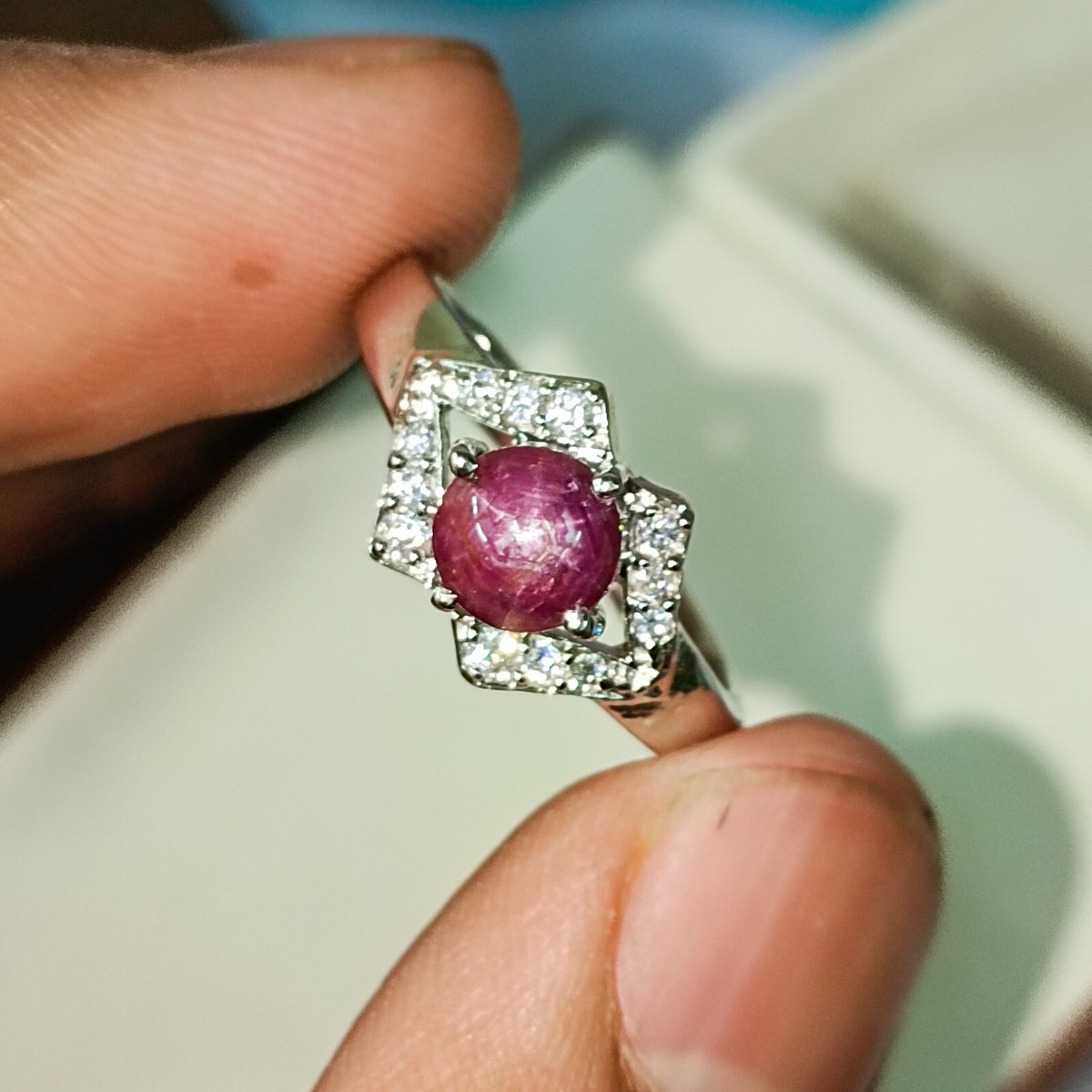 Natural Star Ruby Ring 925 Sterling Silver With Cubic Zirconia