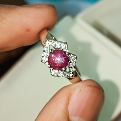 Natural Star Ruby Ring 925 Sterling Silver With Cubic Zirconia