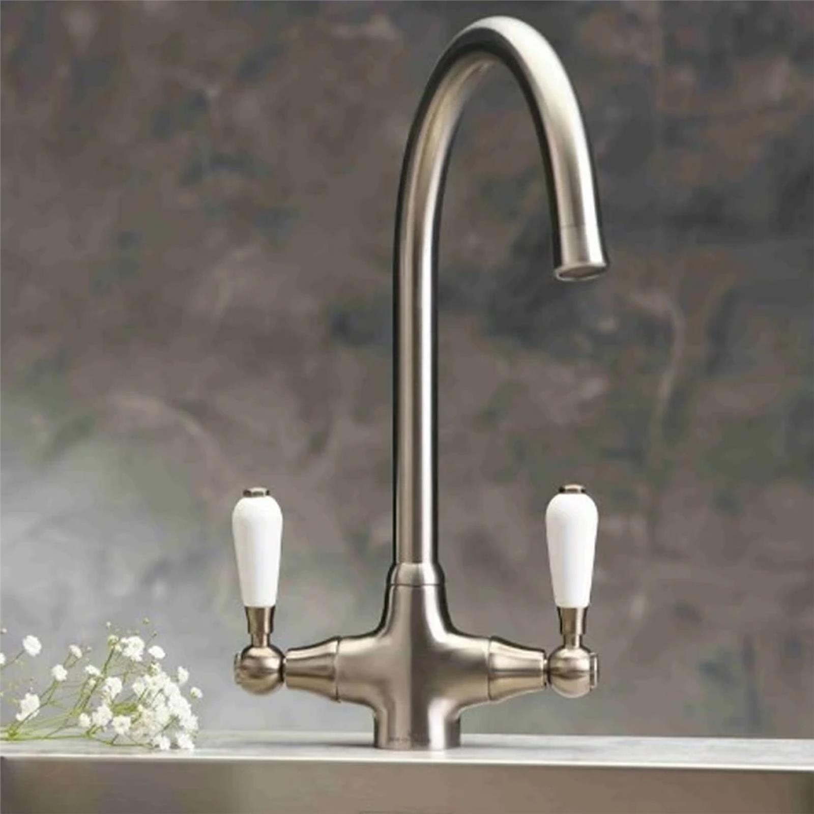 Reginox ELBE Brushed Nickel Traditional Dual Lever Kitchen Mixer Tap eBay