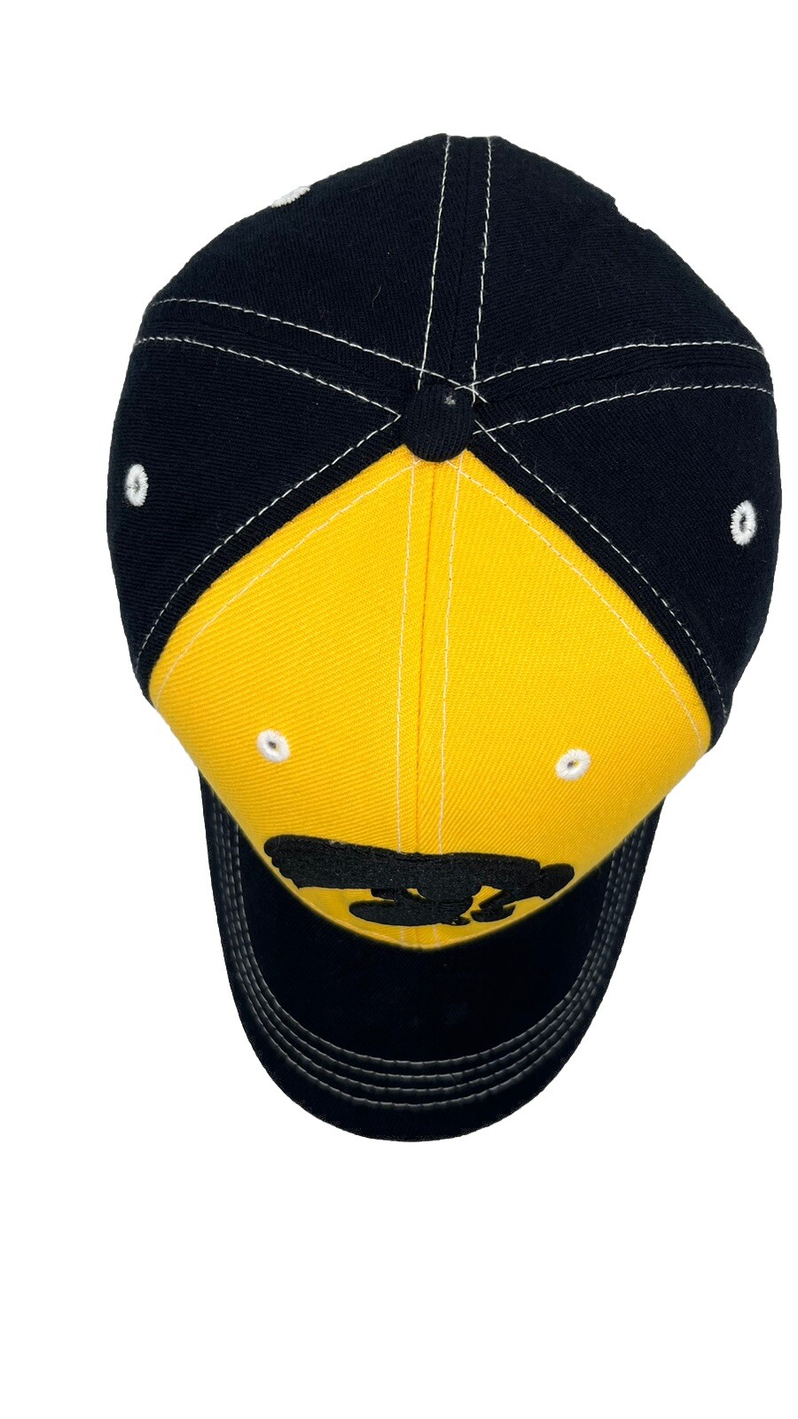 University of Iowa Hawkeyes Hat Black Yellow Baseball Cap OSFM Raised Logo