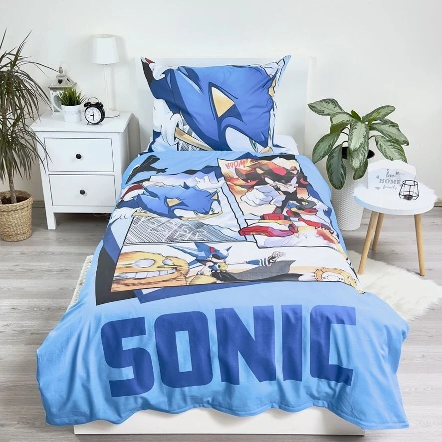 Sonic The Hedgehog 2 pezzi Set Letto Singolo Copripiumino 140x200cm Biancheria - Immagine 2 di 4