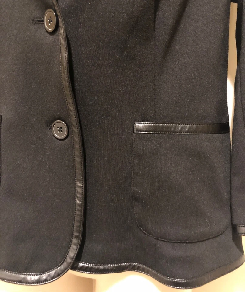 Laundry Black Blazer Vegan  Leather Trim Womens Size 4 Elbow Patches hdj - Image 3 of 4