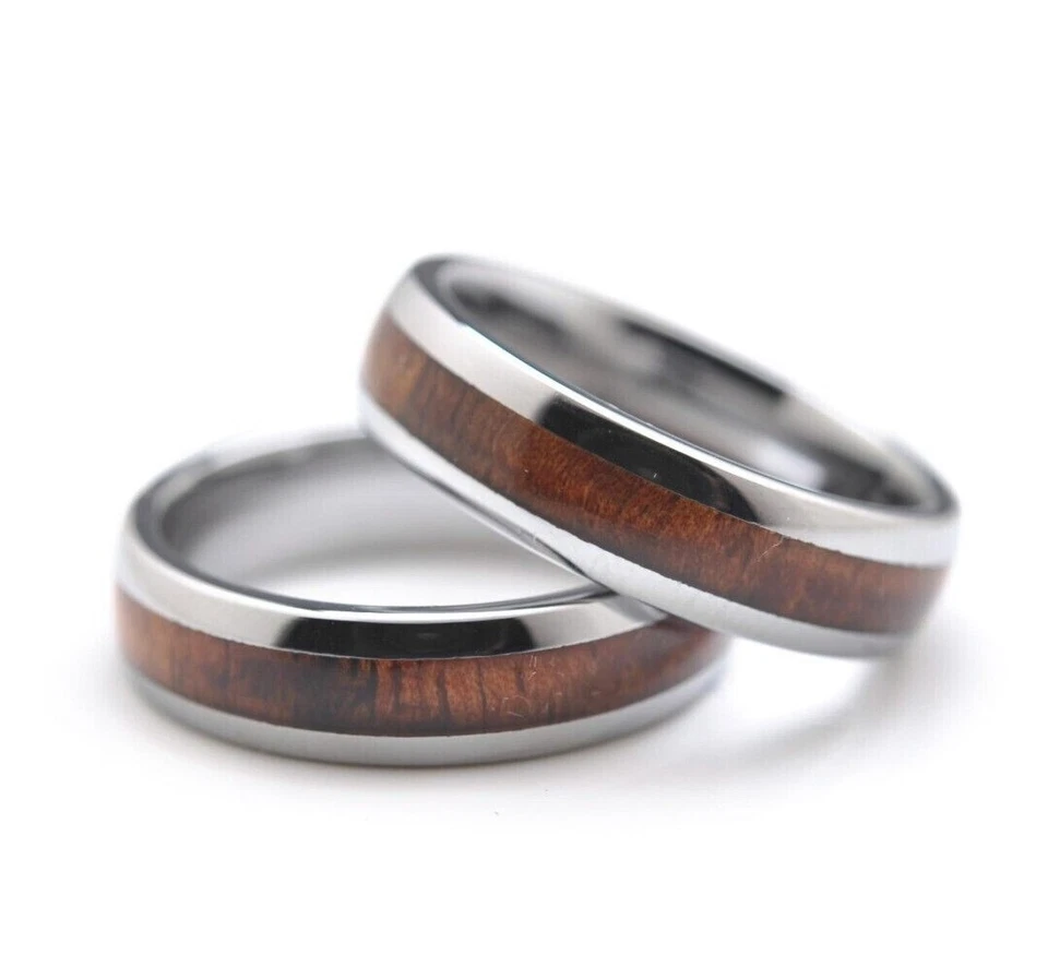 6/8mm Men's Tungsten Hawaiian Koa Wood Wedding Band Ring Comfort Fit Size 5 - 14 - Image 2 of 2