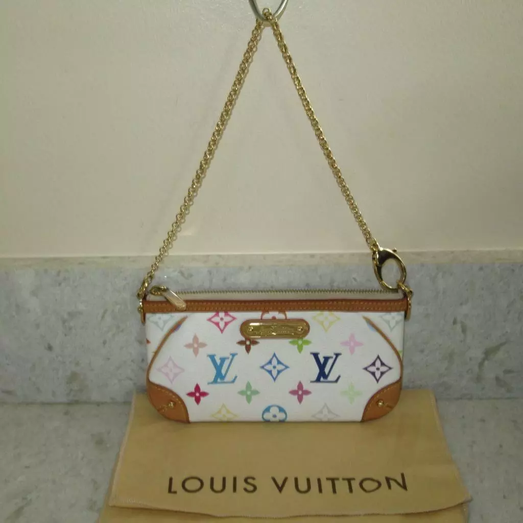 Louis Vuitton Rare White Monogram Multicolor Pochette Accessoires Wristlet