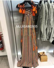 ZARA LONG HALTER MULTICOLOURED DRESS WITH STRAPS TASSELS S-XL REF.6050/009 