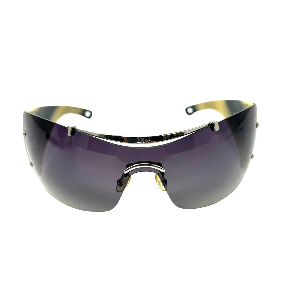 Gafas de sol Christian Dior vintage con logotipo espejo de plástico negro plateado rango AB Foto 2 de 4