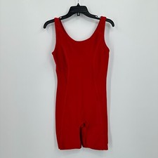 Vtg The Body Co Bodysuit L Red One Piece Nylon Lycra Stretch Aerobics Jazzercise