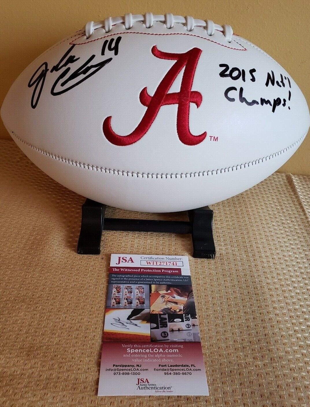 Jake Coker Autographed Signed Autograph Alabama Football 2015 Nat'l Champs! Includes JSA