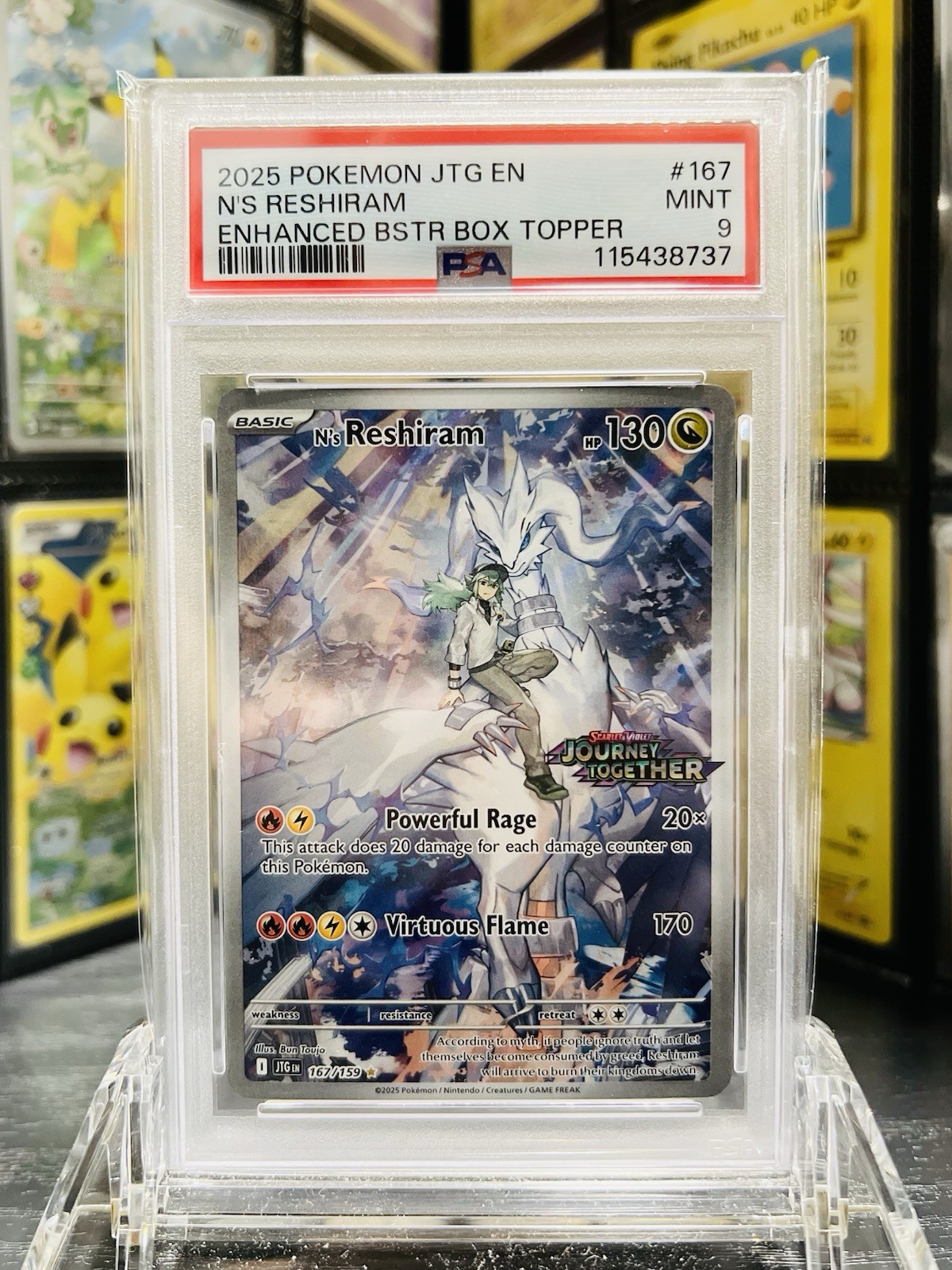 N’s Reshiram 167/159 JourneyTogether Stamped Holo Pokemon Card PSA9 Never Played